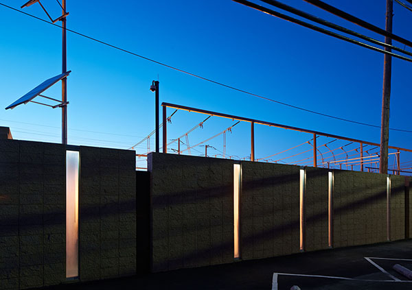 Night shot of PG&E Wall